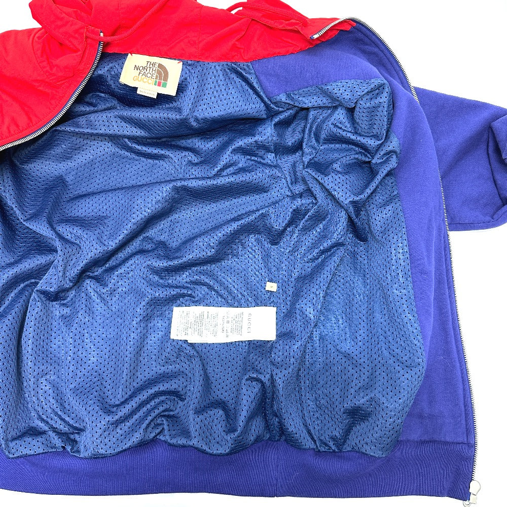 GUCCI 671462 The North Face Collaboration Zip-Up Hoodie, Men's Cotton Outerwear, Red/Blue