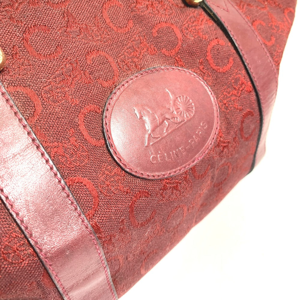 CELINE C Macadam Horse-Drawn Carriage Vintage Handbag/Boston Bag in Canvas/Leather, Red