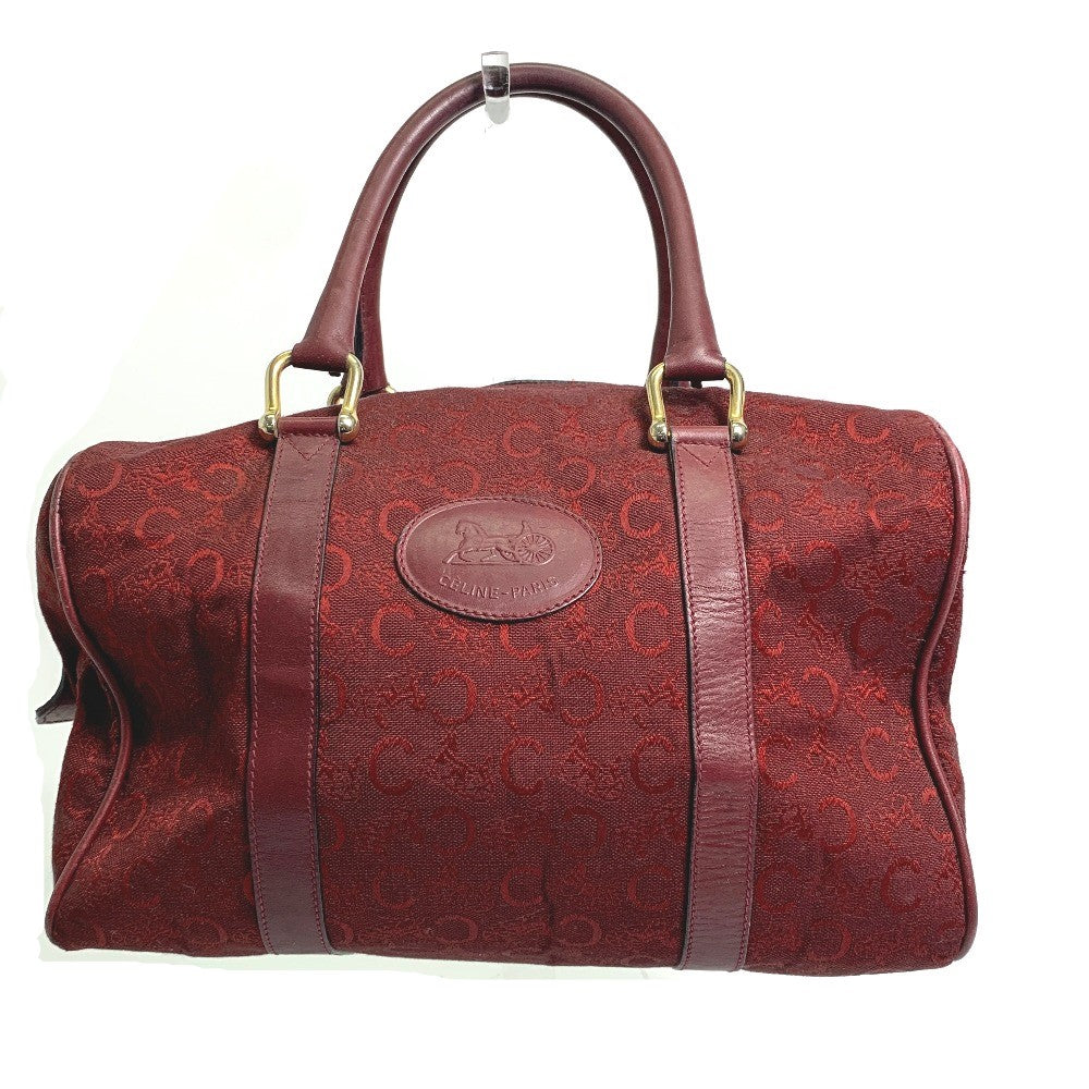 CELINE C Macadam Horse-Drawn Carriage Vintage Handbag/Boston Bag in Canvas/Leather, Red