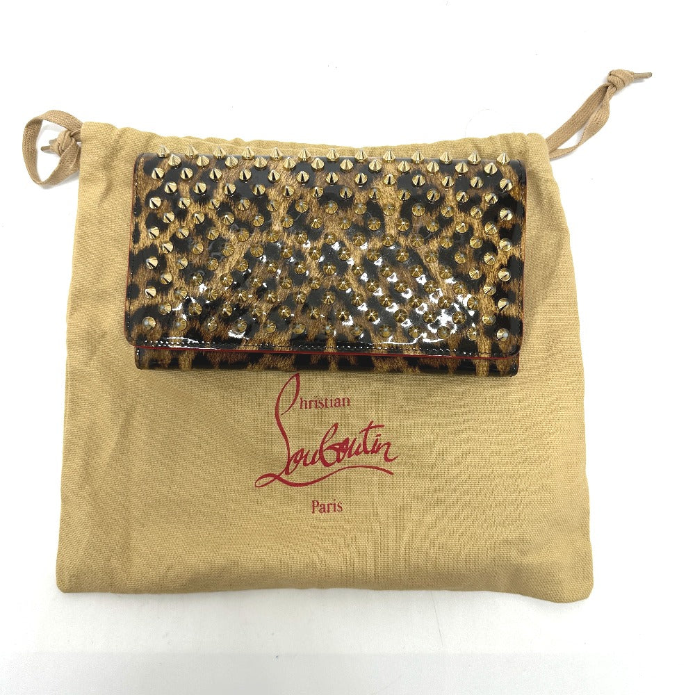 Christian Louboutin 1165077 レオパード ヒョウ柄 豹 マカロン スパイクスタッズ  長財布 エナメル メンズ