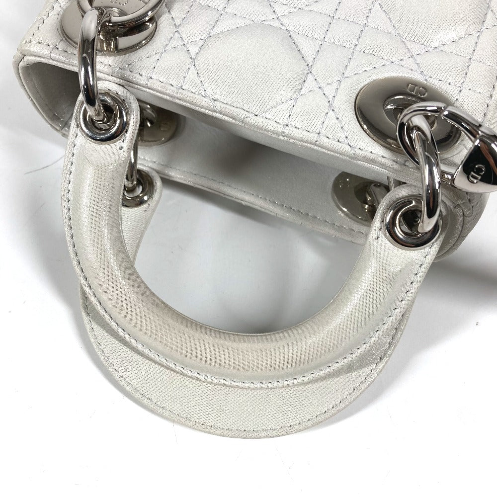Dior Lady Dior Cannage Mini 2-Way Shoulder Bag, Crossbody Bag, Handbag, Leather, Women's, Metallic Gray