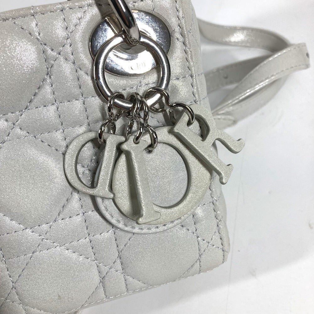 Dior Lady Dior Cannage Mini 2-Way Shoulder Bag, Crossbody Bag, Handbag, Leather, Women's, Metallic Gray