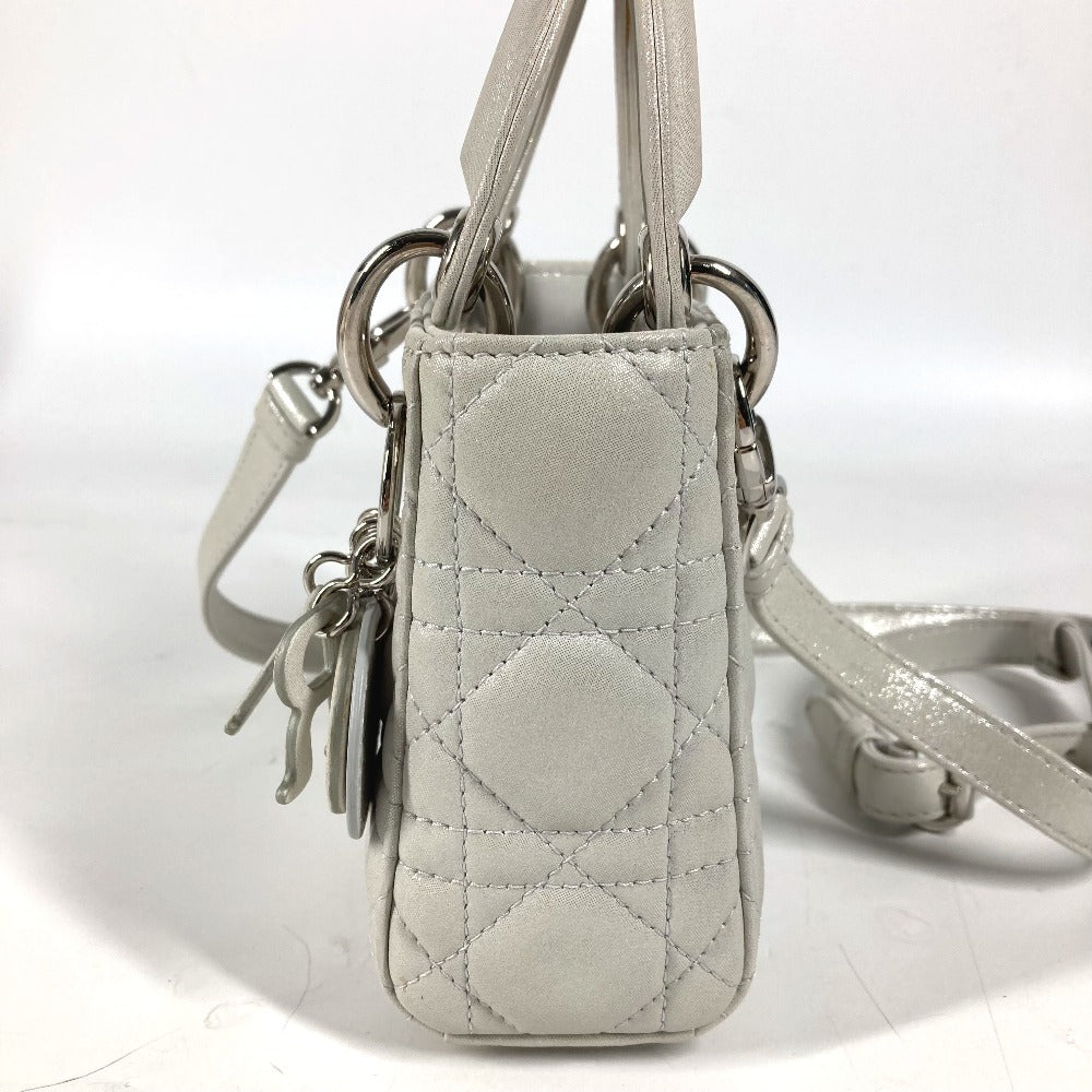 Dior Lady Dior Cannage Mini 2-Way Shoulder Bag, Crossbody Bag, Handbag, Leather, Women's, Metallic Gray