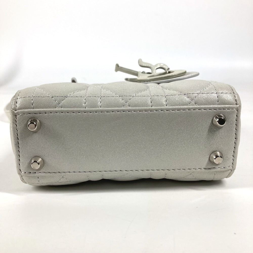 Dior Lady Dior Cannage Mini 2-Way Shoulder Bag, Crossbody Bag, Handbag, Leather, Women's, Metallic Gray