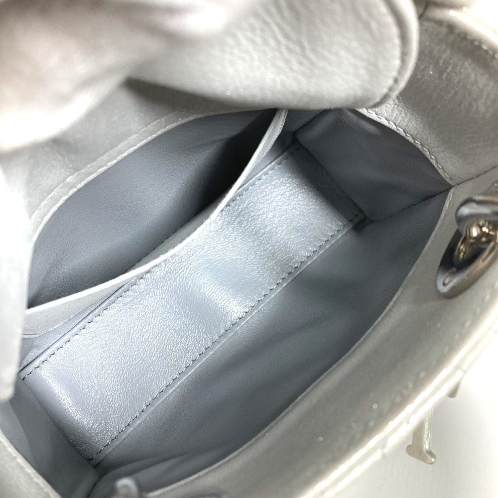 Dior Lady Dior Cannage Mini 2-Way Shoulder Bag, Crossbody Bag, Handbag, Leather, Women's, Metallic Gray