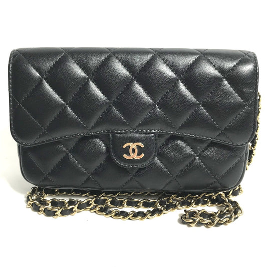 CHANEL AP2096 Coco Mark Phone Case Wallet, CC Matelasse Chain Wallet, Crossbody Bag, Long Wallet, Shoulder Bag, Lambskin, Women's, Black