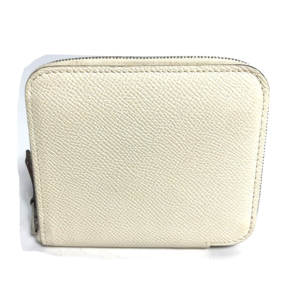 HERMES Silkin Coin Purse Compact Wallet Azap Compact Round Zipper Coin Case Epsom Women's Nata White