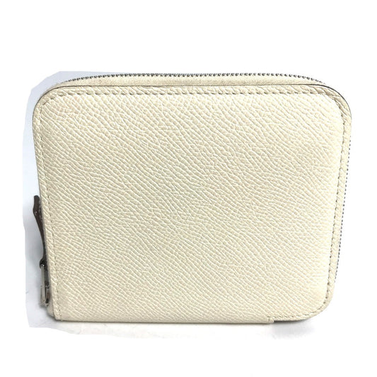 HERMES Silkin Coin Purse Compact Wallet Azap Compact Round Zipper Coin Case Epsom Women's Nata White