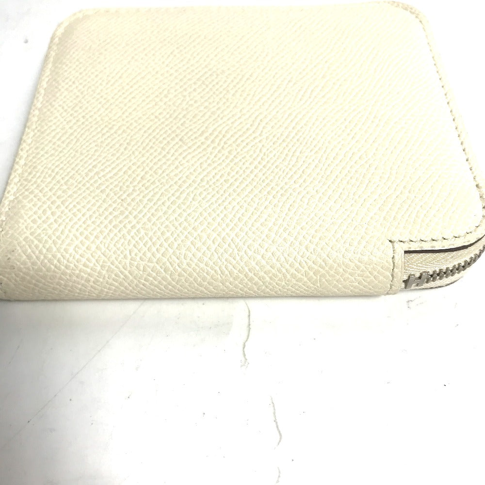 HERMES Silkin Coin Purse Compact Wallet Azap Compact Round Zipper Coin Case Epsom Women's Nata White
