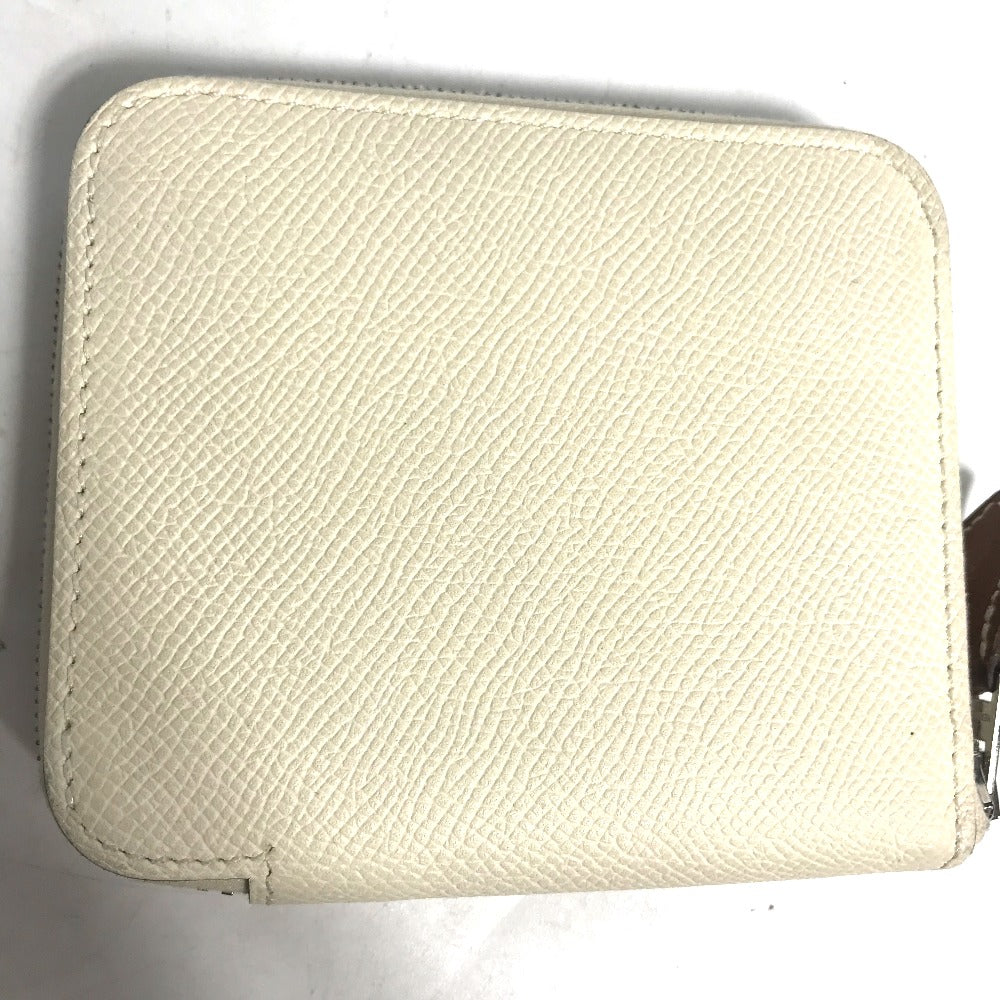 HERMES Silkin Coin Purse Compact Wallet Azap Compact Round Zipper Coin Case Epsom Women's Nata White