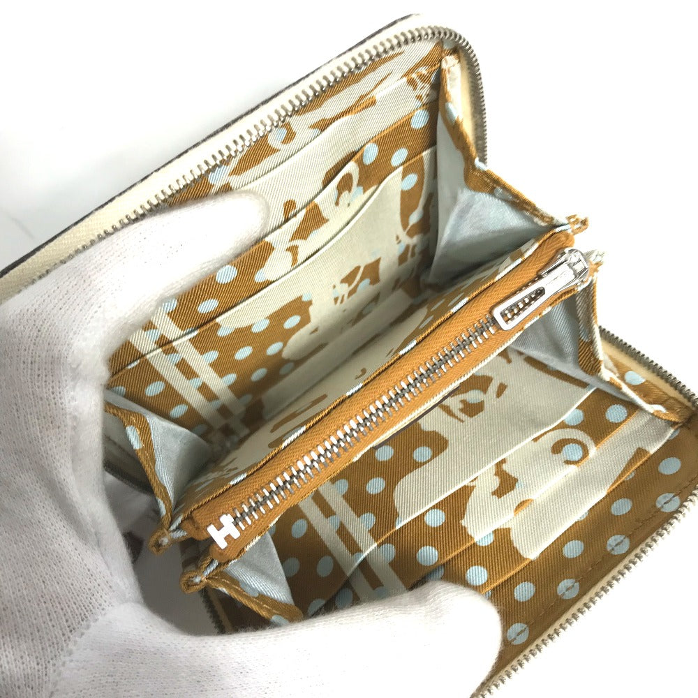 HERMES Silkin Coin Purse Compact Wallet Azap Compact Round Zipper Coin Case Epsom Women's Nata White