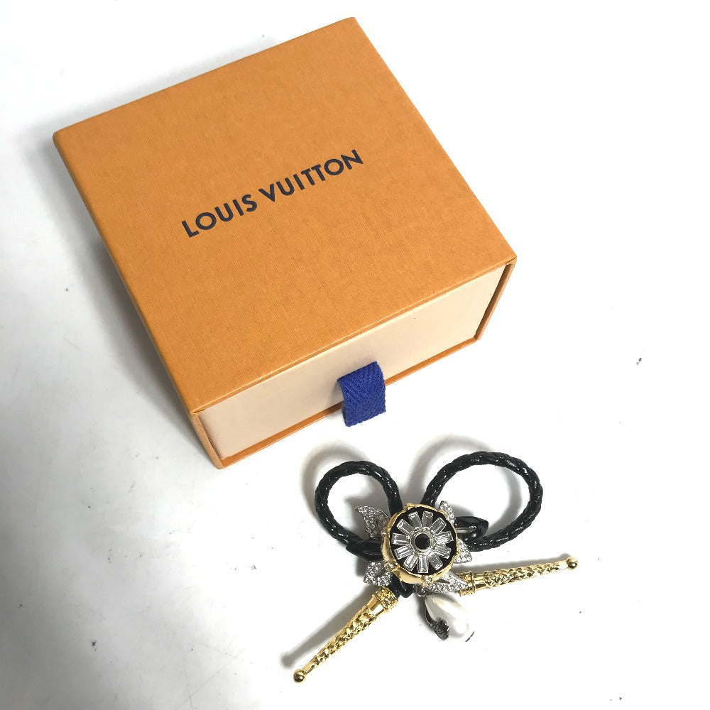 LOUIS VUITTON MP2197 アクセサリー フェイクパール フルールビジュー ラインストーン ブローチ レザー レディース ブラック