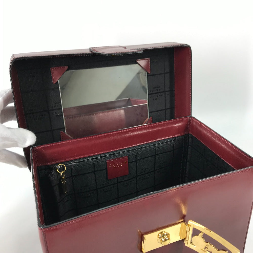 CELINE Vintage Vanity Box with Carriage Hardware and Mirror, Leather Handbag, Women's, Bordeaux