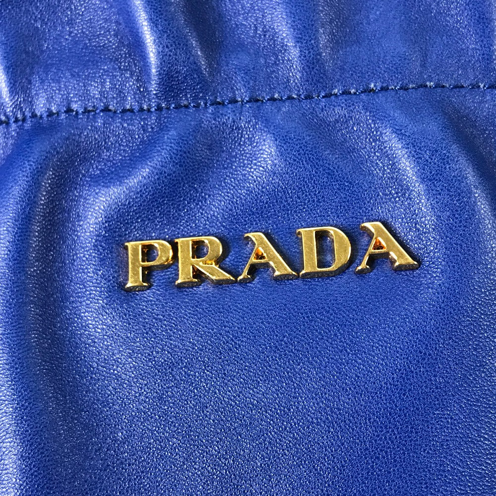 PRADA ロゴ 斜め掛け リボン 2WAY ショルダーバッグ カバン トートバッグ ハンドバッグ レザー レディース ブルー