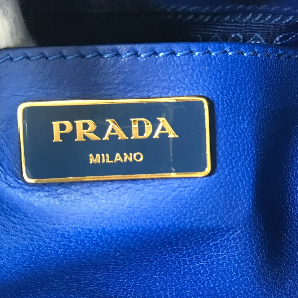 PRADA ロゴ 斜め掛け リボン 2WAY ショルダーバッグ カバン トートバッグ ハンドバッグ レザー レディース ブルー