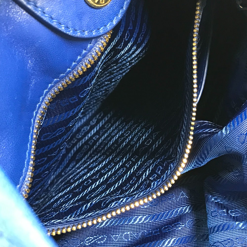 PRADA ロゴ 斜め掛け リボン 2WAY ショルダーバッグ カバン トートバッグ ハンドバッグ レザー レディース ブルー
