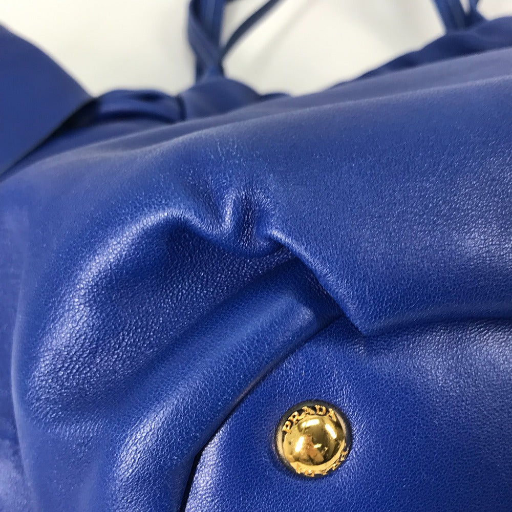 PRADA ロゴ 斜め掛け リボン 2WAY ショルダーバッグ カバン トートバッグ ハンドバッグ レザー レディース ブルー