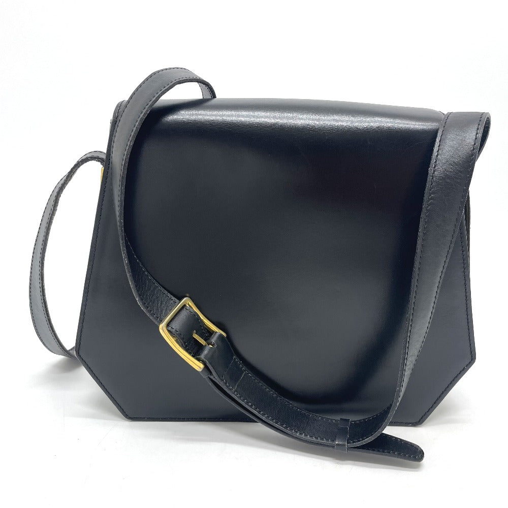 CELINE Logo Accordion Shoulder Bag in Black Leather