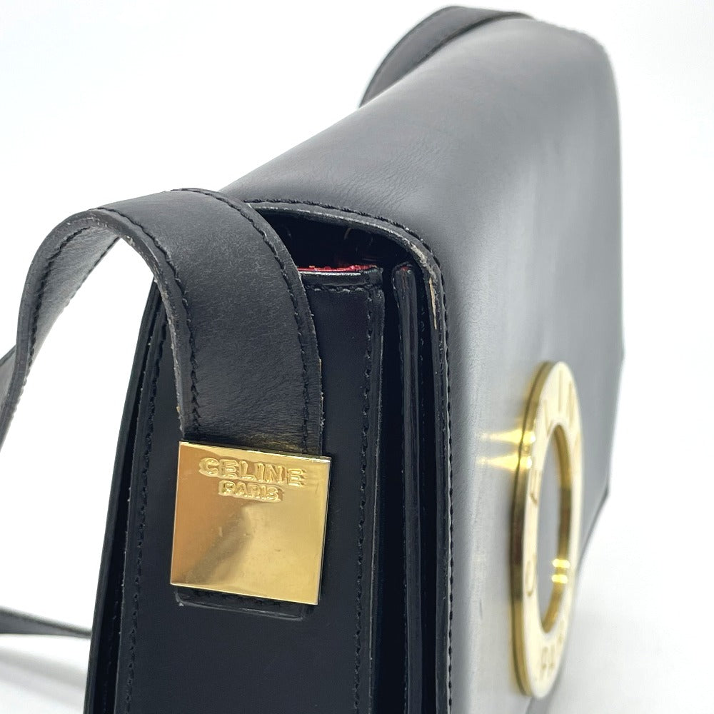CELINE Logo Accordion Shoulder Bag in Black Leather