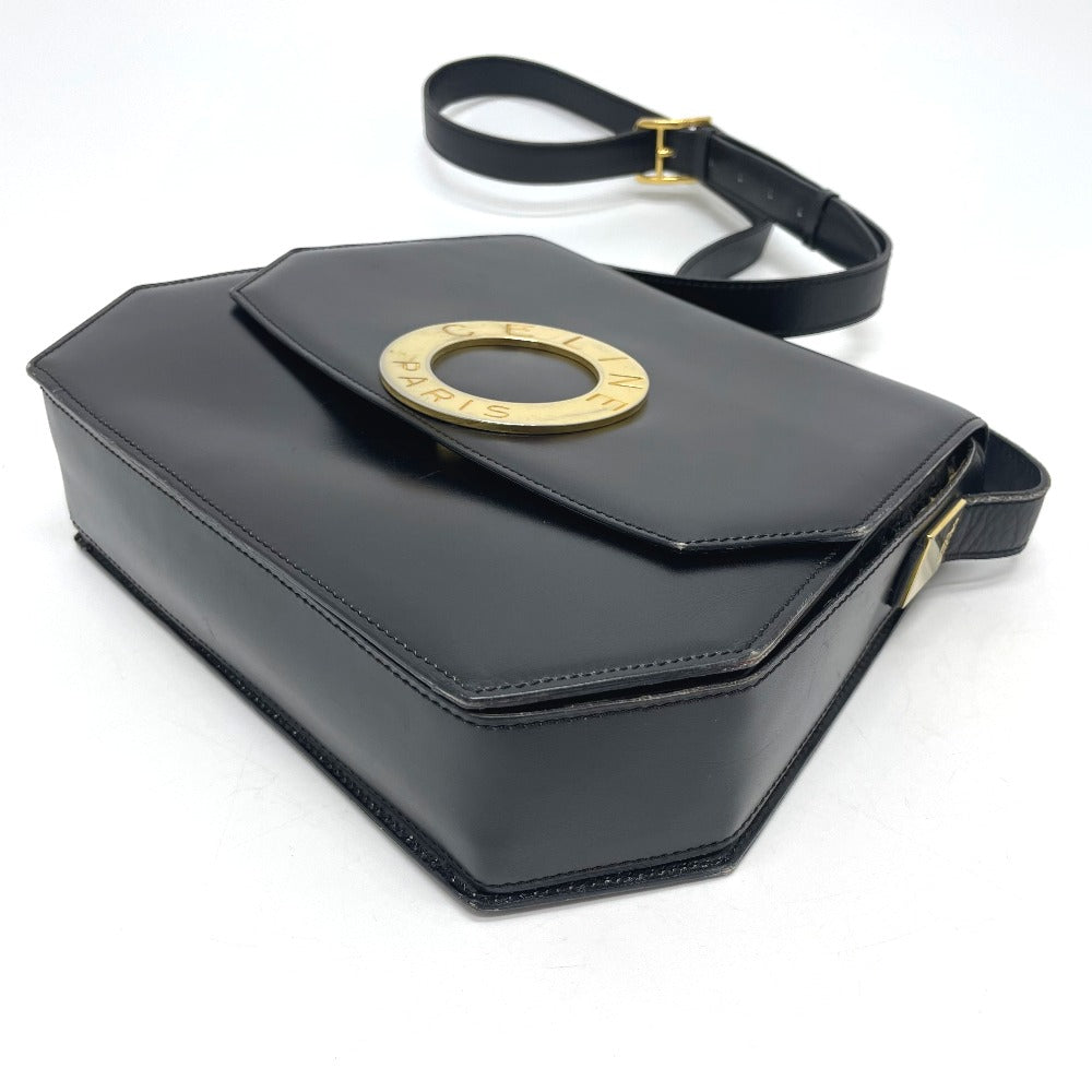 CELINE Logo Accordion Shoulder Bag in Black Leather