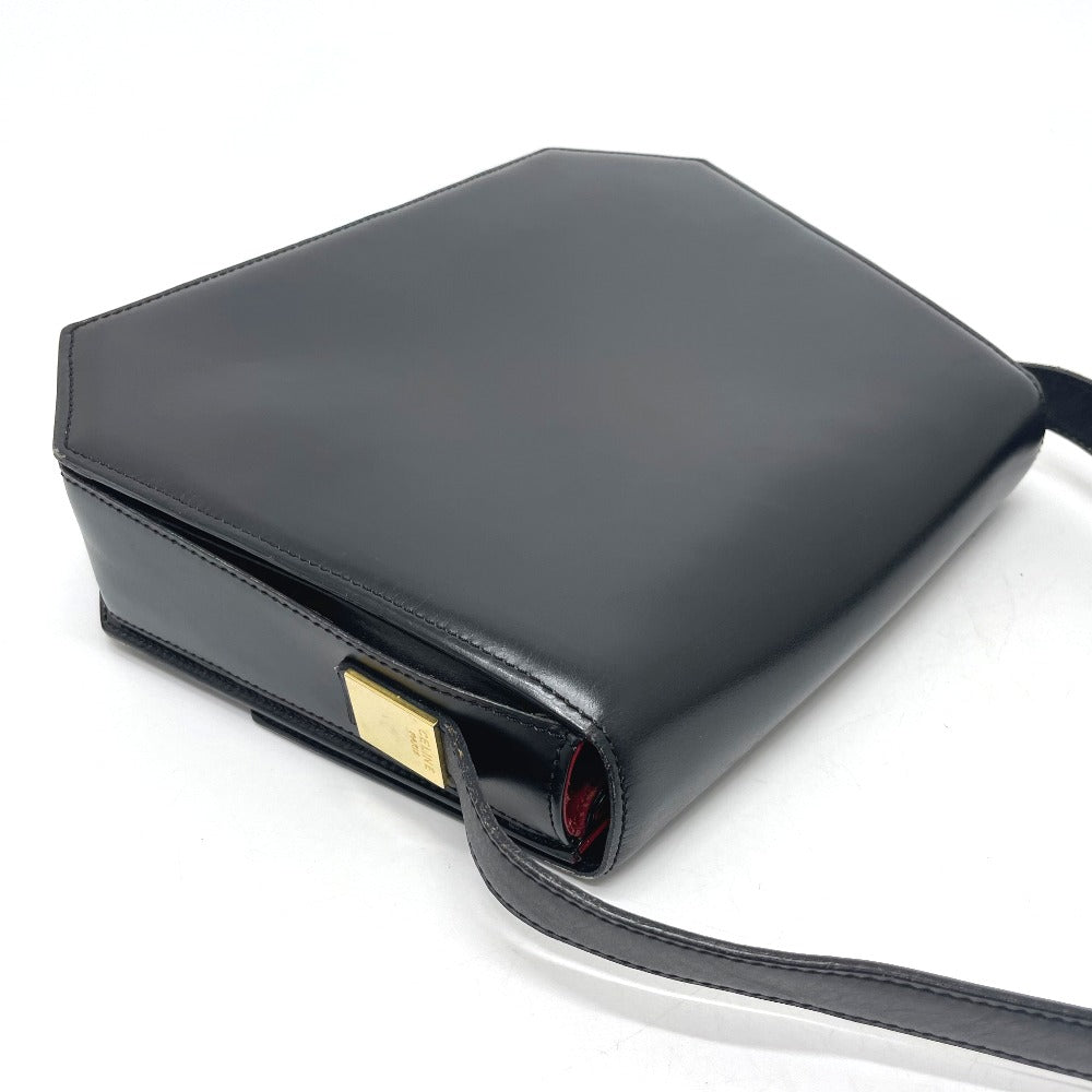 CELINE Logo Accordion Shoulder Bag in Black Leather