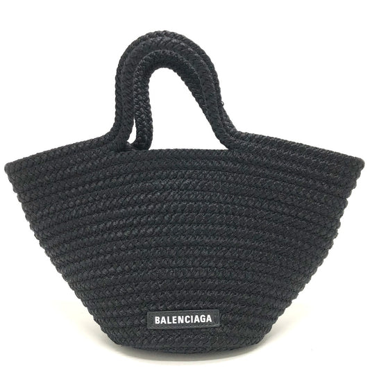 BALENCIAGA 695612 ロゴ イビザ カゴバッグ Ibiza スモール ストラップ付きバスケット ブラック コード カバン トートバッグ サマーバッグ ハンドバッグ ナイロン レディース ブラック