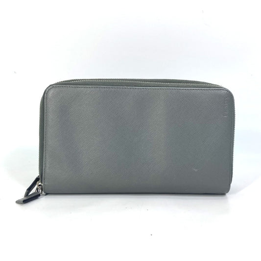PRADA Organizer Travel Case, Double-Zip Long Wallet, Saffiano Leather, Men's, Gray