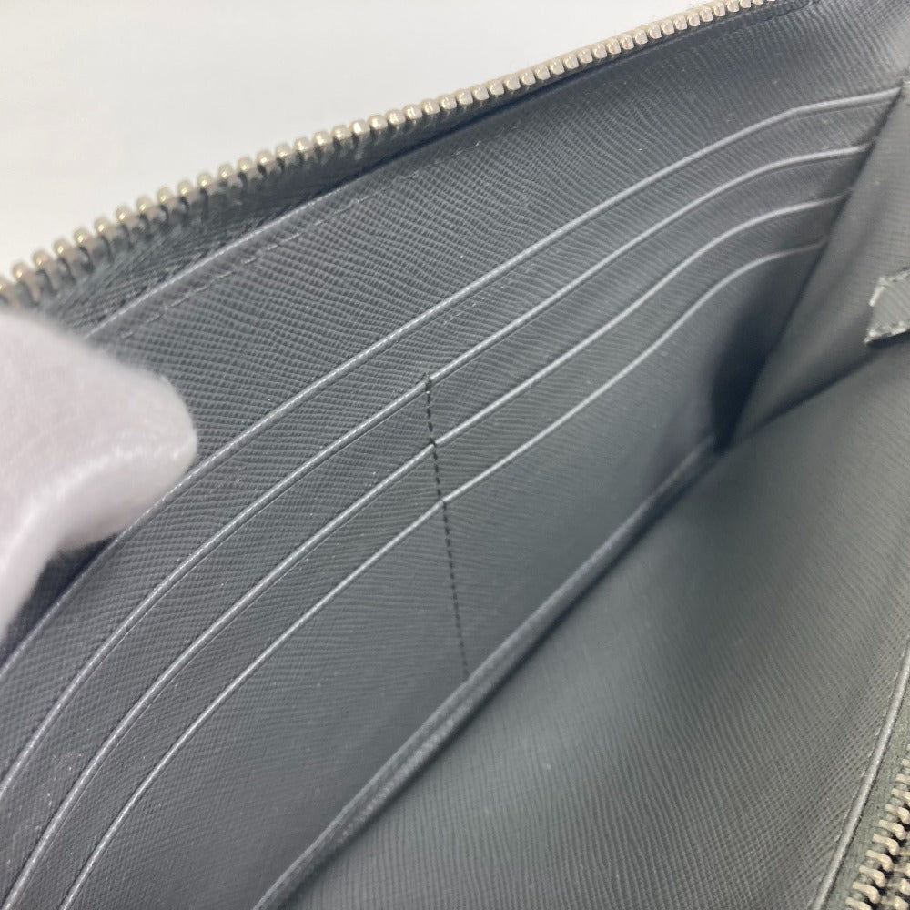 PRADA Organizer Travel Case, Double-Zip Long Wallet, Saffiano Leather, Men's, Gray