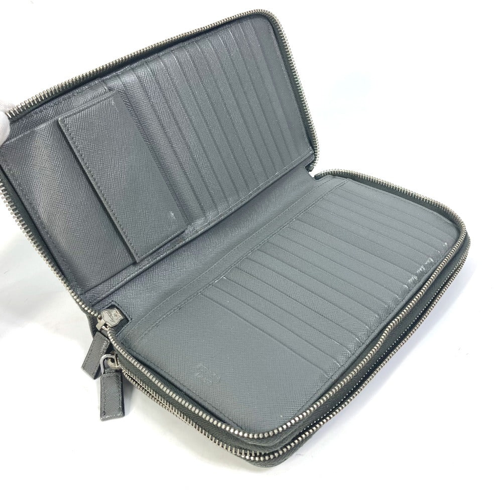PRADA Organizer Travel Case, Double-Zip Long Wallet, Saffiano Leather, Men's, Gray