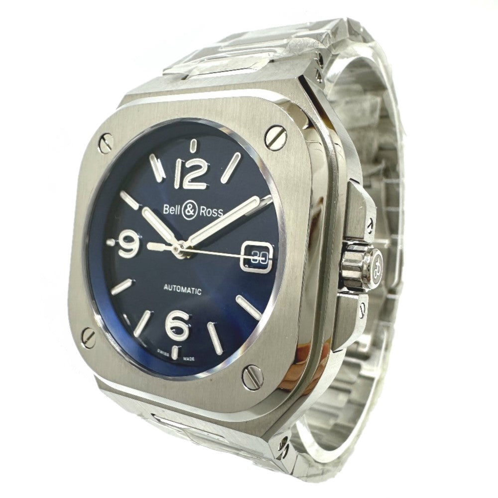 Bell &amp; Ross BR05 Blue Steel Automatic Date Watch, Stainless Steel, Men's, Silver