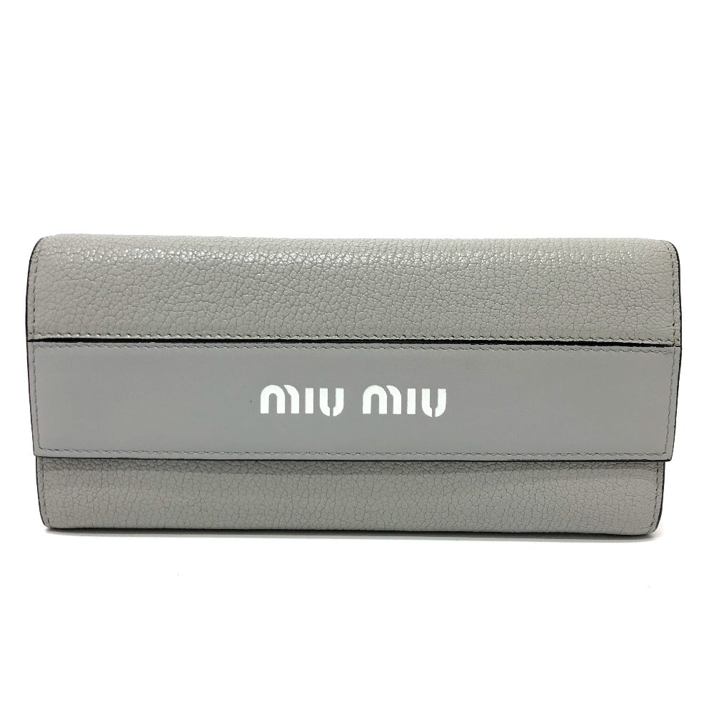 MIUMIU 5MH109 Logo Wallet, Bifold Long Wallet, Leather, Women's, Gray