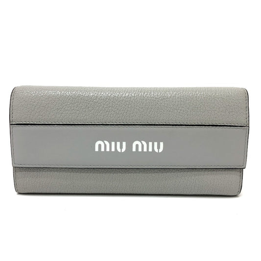 MIUMIU 5MH109 Logo Wallet, Bifold Long Wallet, Leather, Women's, Gray