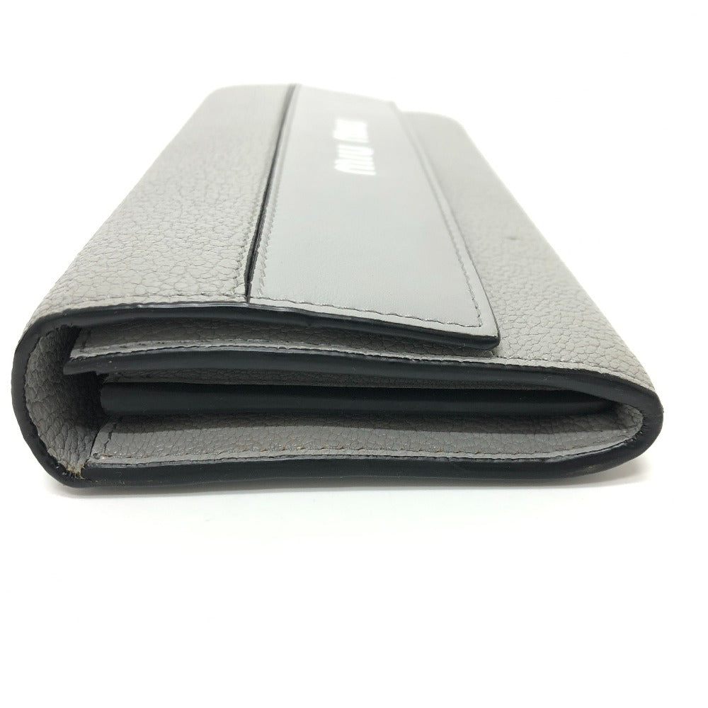 MIUMIU 5MH109 Logo Wallet, Bifold Long Wallet, Leather, Women's, Gray