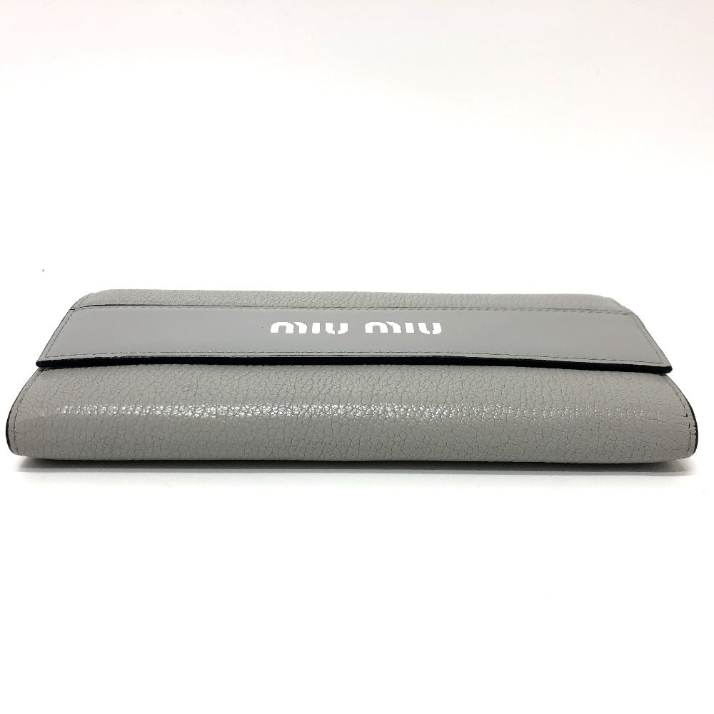MIUMIU 5MH109 Logo Wallet, Bifold Long Wallet, Leather, Women's, Gray