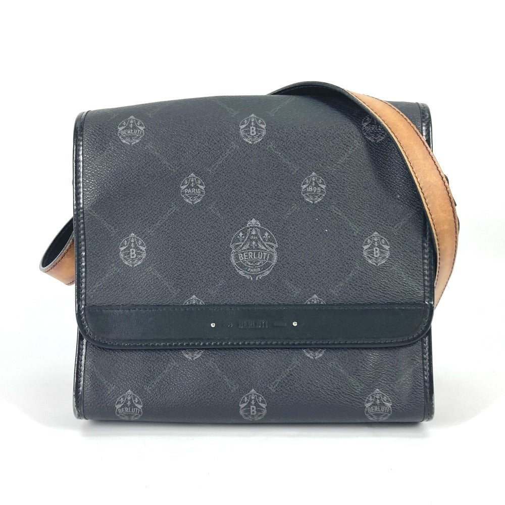 Berluti Crossbody Flap Flaneur Small Messenger Shoulder Bag in PVC and Leather, Black