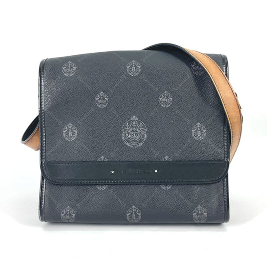 Berluti Crossbody Flap Flaneur Small Messenger Shoulder Bag in PVC and Leather, Black