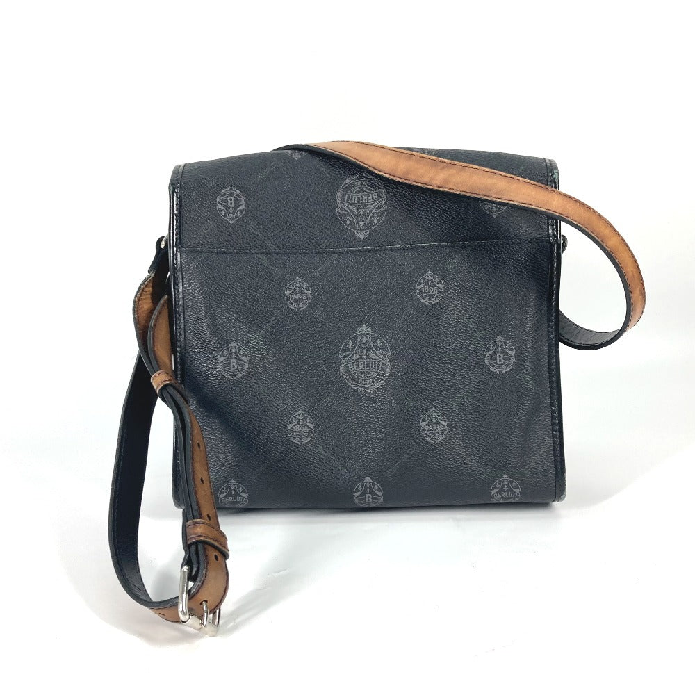 Berluti Crossbody Flap Flaneur Small Messenger Shoulder Bag in PVC and Leather, Black