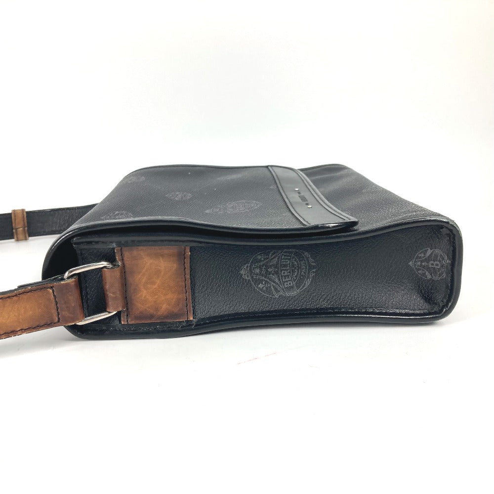 Berluti Crossbody Flap Flaneur Small Messenger Shoulder Bag in PVC and Leather, Black