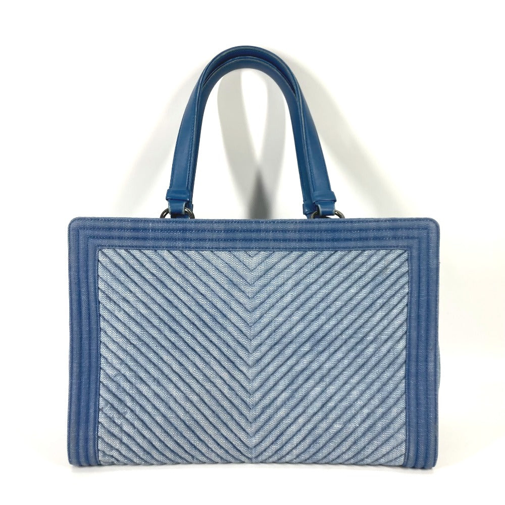 CHANEL ボーイシャネル Vステッチ カバン ショルダーバッグ トートバッグ キャンバス レディース ブルー系 - brandshop-reference