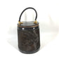 VERSACE Vintage Sunburst Vertical Handbag/Vanity Bag in Brown with Porcelain Leather