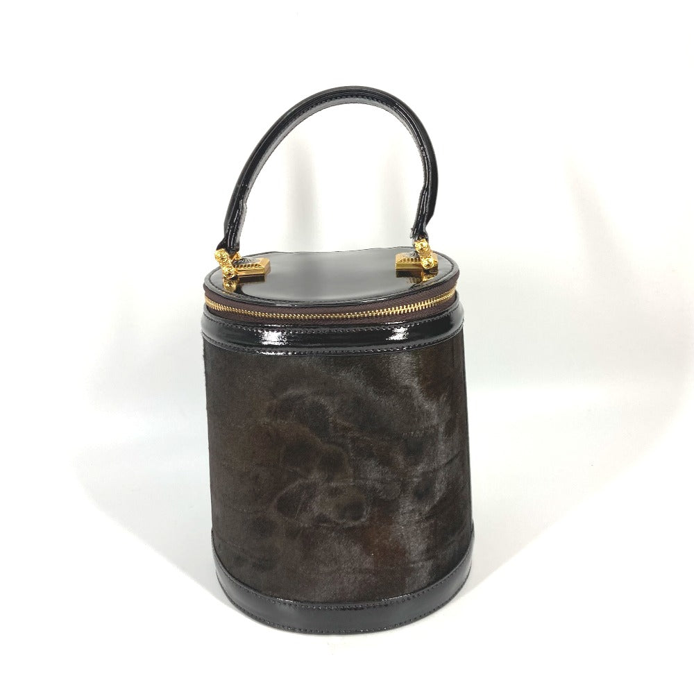 VERSACE Vintage Sunburst Vertical Handbag/Vanity Bag in Brown with Porcelain Leather