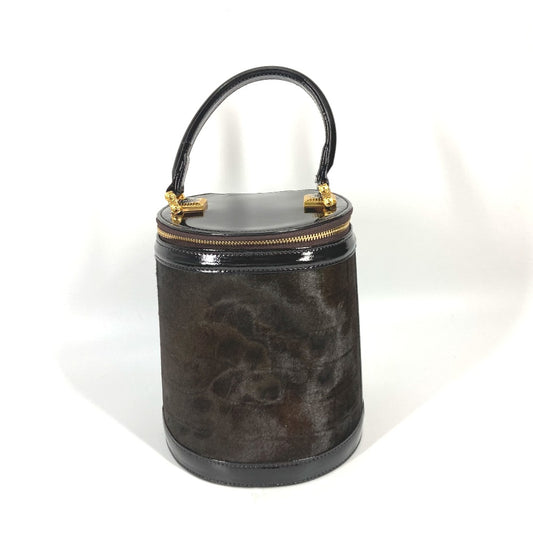 VERSACE Vintage Sunburst Vertical Handbag/Vanity Bag in Brown with Porcelain Leather