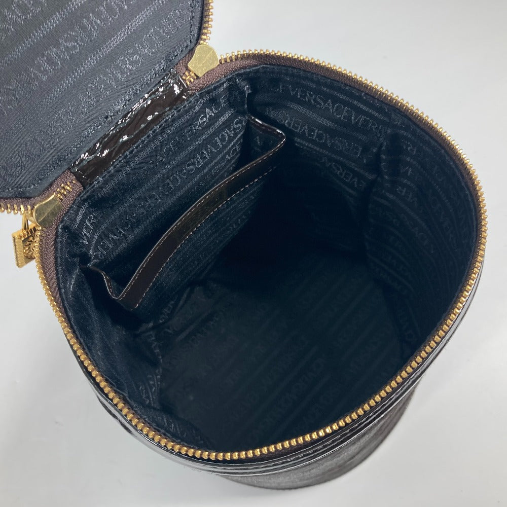 VERSACE Vintage Sunburst Vertical Handbag/Vanity Bag in Brown with Porcelain Leather