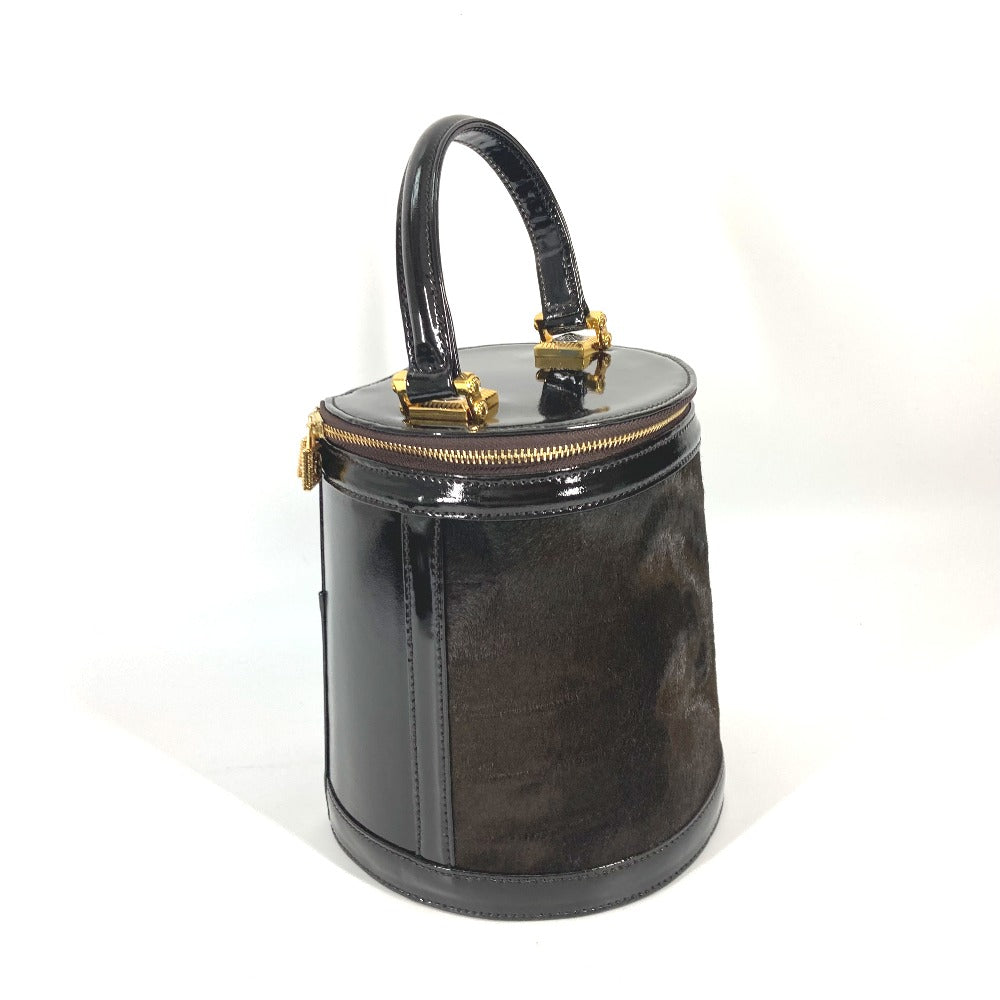 VERSACE Vintage Sunburst Vertical Handbag/Vanity Bag in Brown with Porcelain Leather