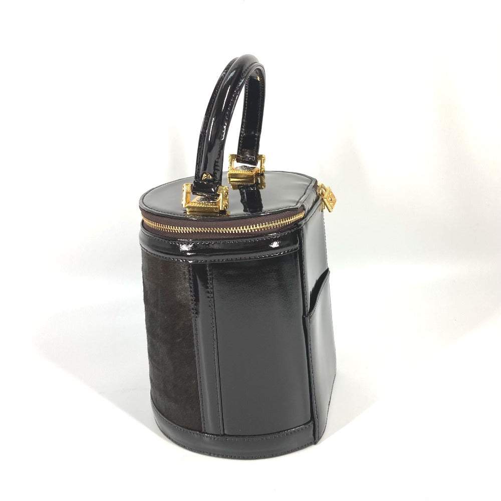 VERSACE Vintage Sunburst Vertical Handbag/Vanity Bag in Brown with Porcelain Leather