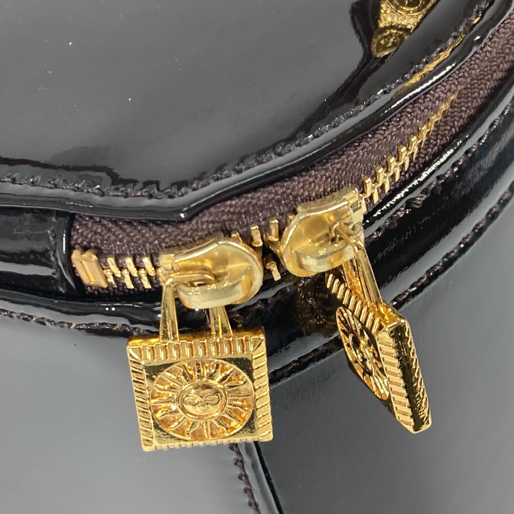 VERSACE Vintage Sunburst Vertical Handbag/Vanity Bag in Brown with Porcelain Leather
