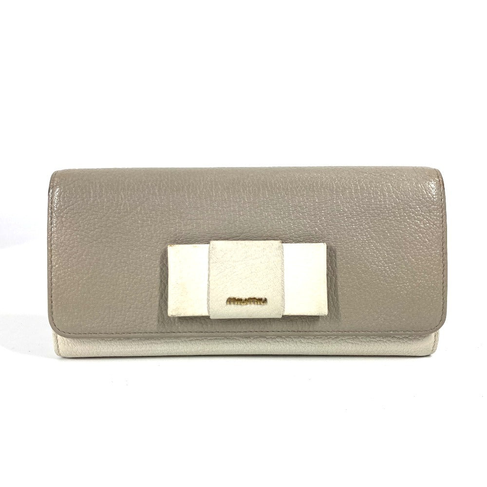 MIUMIU 5MH109 パスケース カードケース付き マドラス ロングウォレット リボン りぼん 長財布 レザー レディース グレー - brandshop-reference