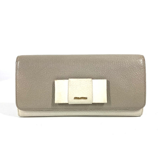 MIUMIU 5MH109 パスケース カードケース付き マドラス ロングウォレット リボン りぼん 長財布 レザー レディース グレー - brandshop-reference