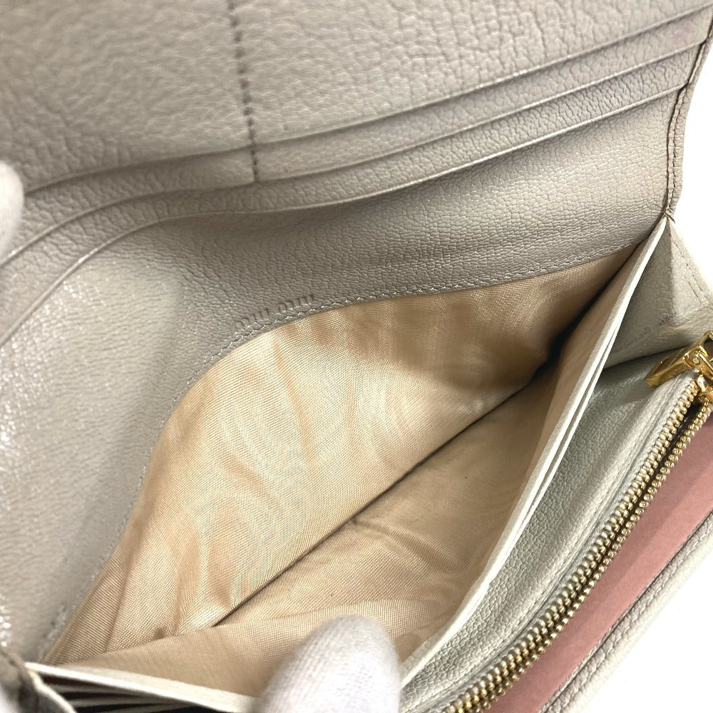 MIUMIU 5MH109 パスケース カードケース付き マドラス ロングウォレット リボン りぼん 長財布 レザー レディース グレー - brandshop-reference