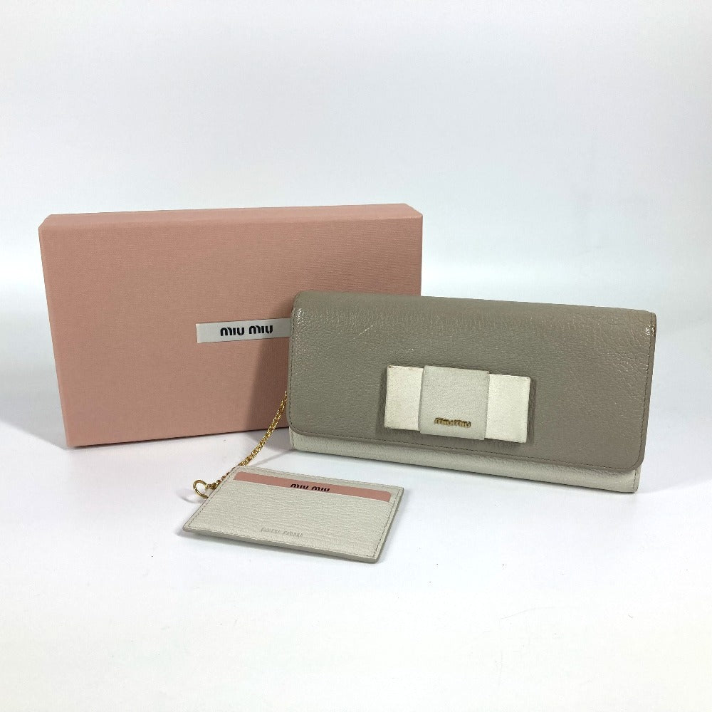 MIUMIU 5MH109 パスケース カードケース付き マドラス ロングウォレット リボン りぼん 長財布 レザー レディース グレー - brandshop-reference